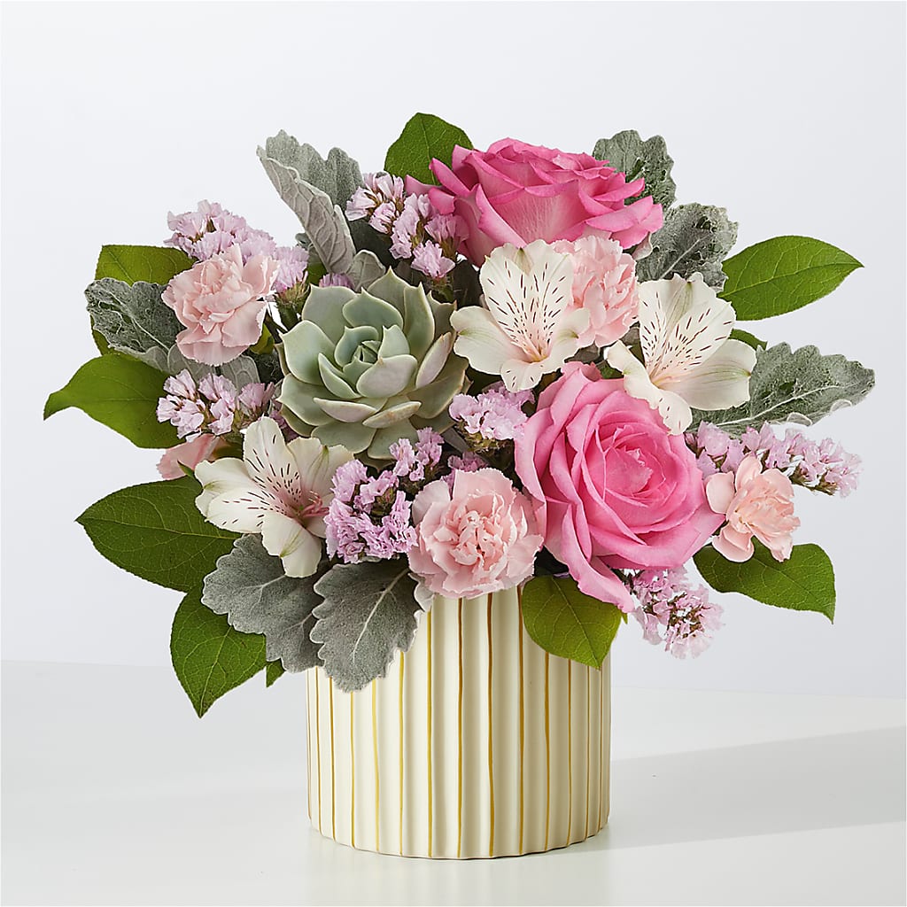 Dusty Rose Bouquet with Ivory Vase – Mt Scott Flowers, Happy Valley OR