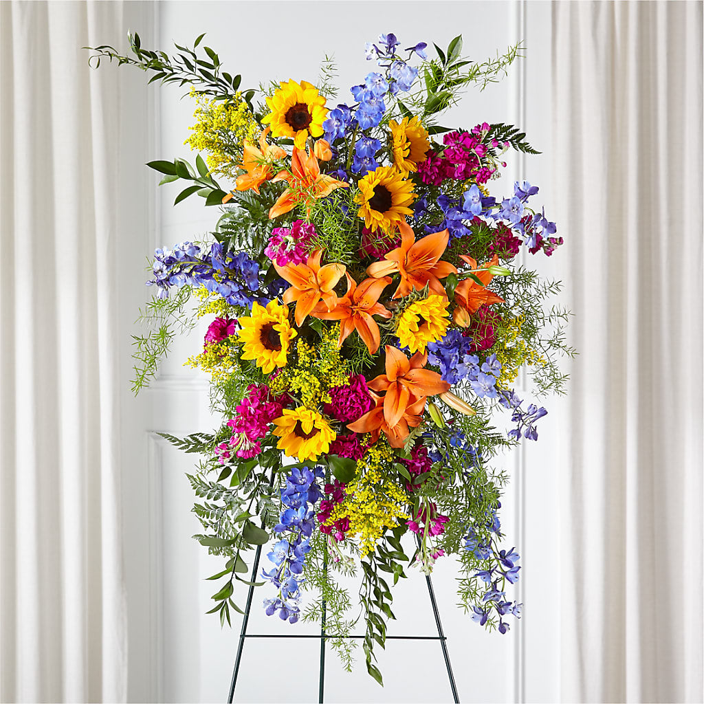 Sunlit Memories Standing Spray (Standard) – Mt Scott Flowers, Happy Valley OR