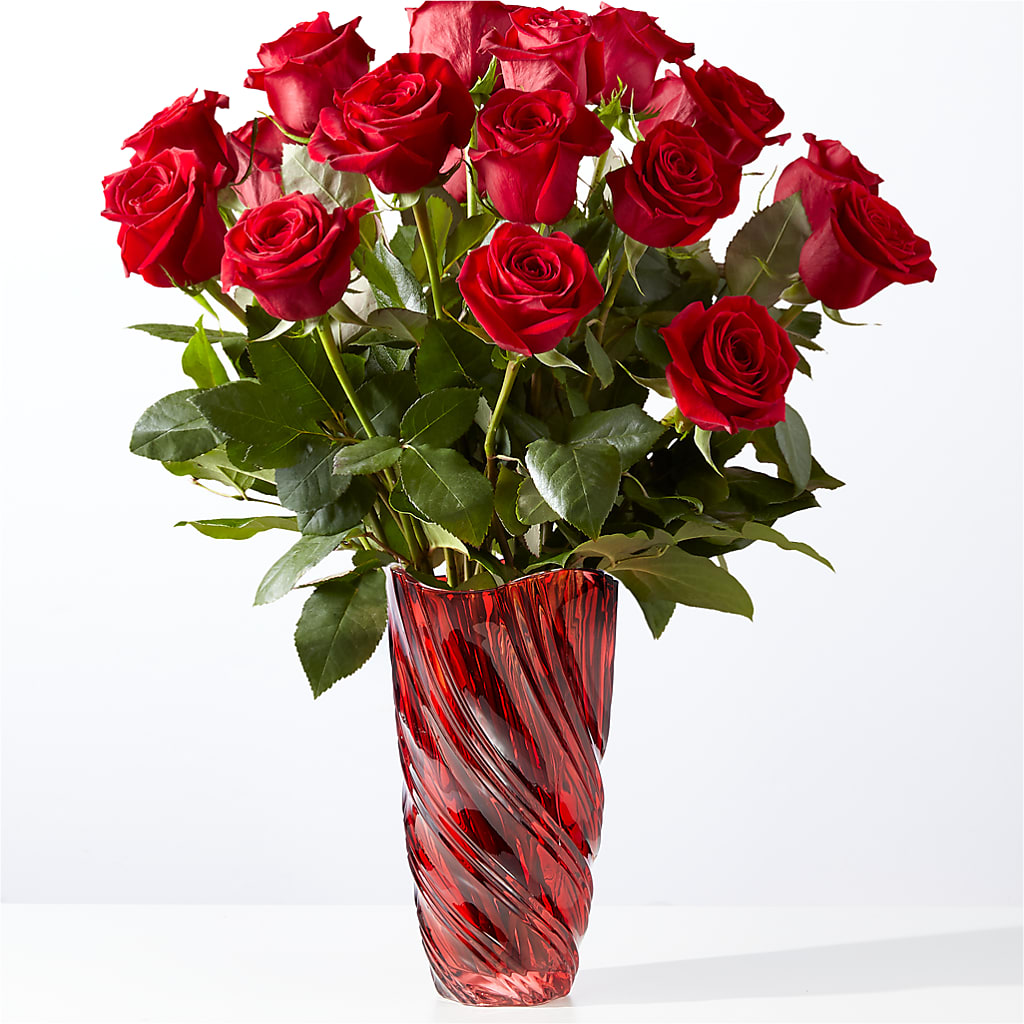 Classic Love Red Rose Bouquet with Luxe Swirl Vase – Mt Scott Flowers, Happy Valley OR