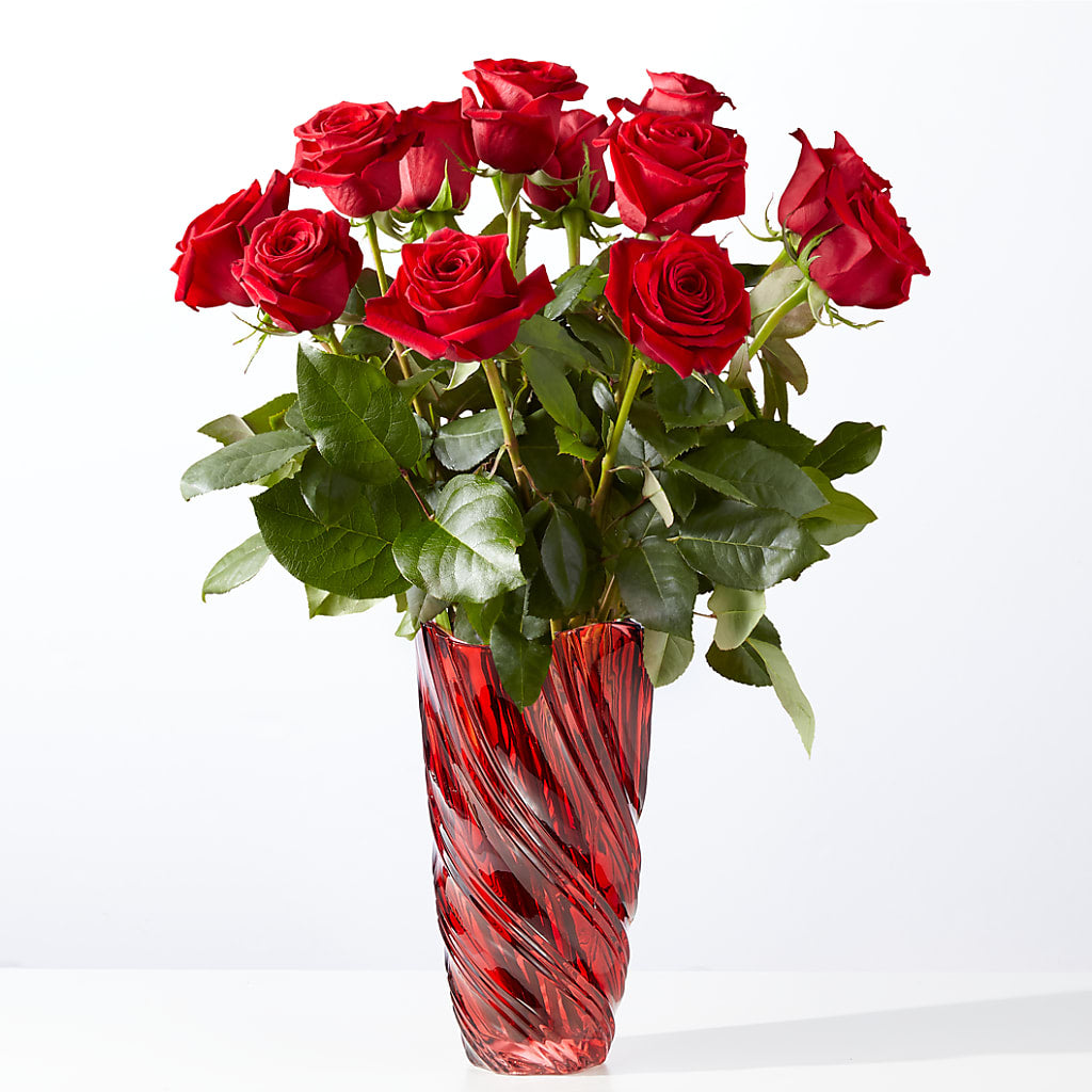 Classic Love Red Rose Bouquet with Luxe Swirl Vase – Mt Scott Flowers, Happy Valley OR