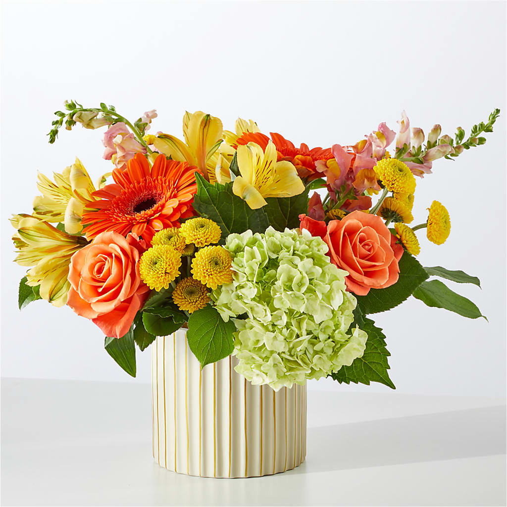 Autumn Sunshine Bouquet with Ivory Vase –  Mt Scott Flowers, Happy Valley OR