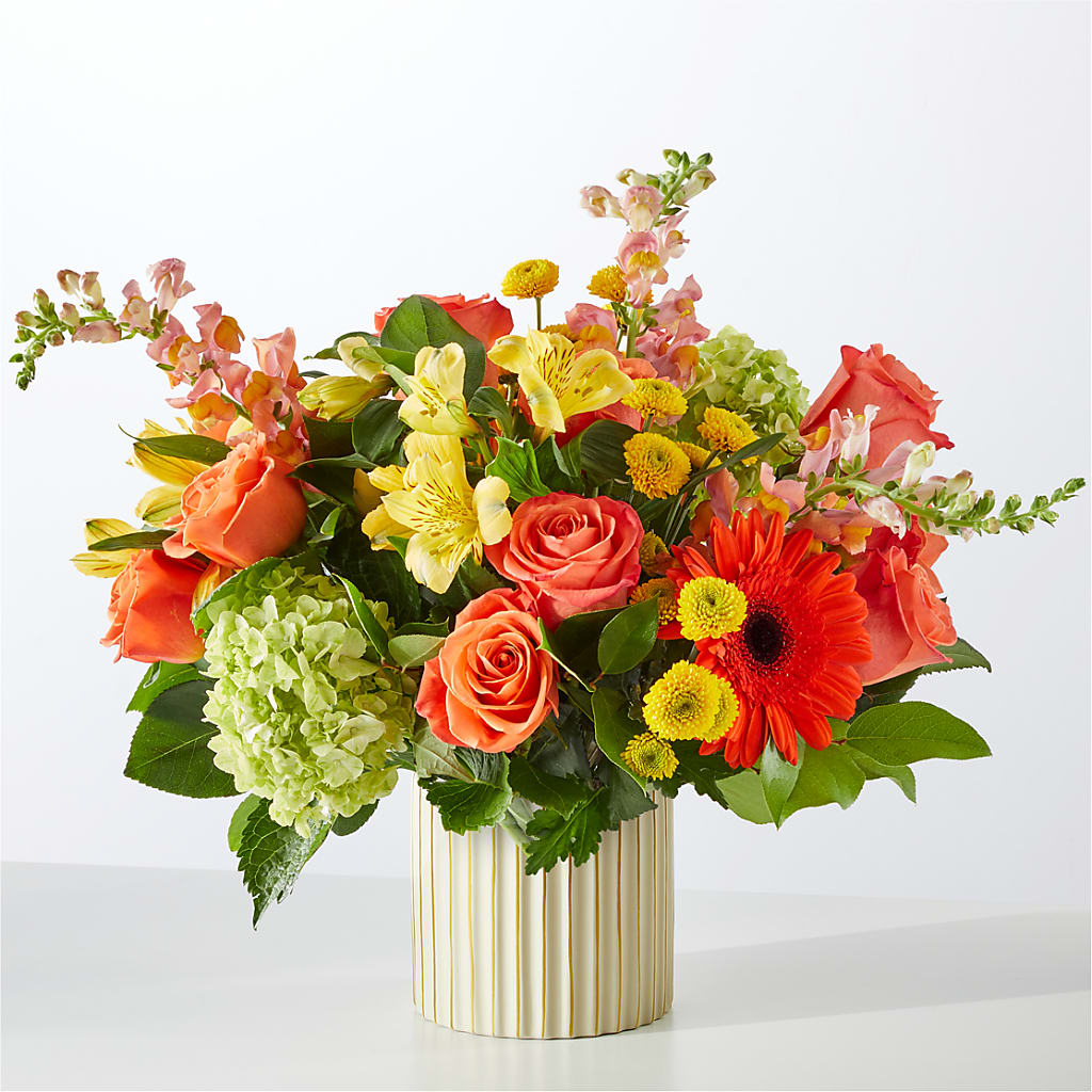 Autumn Sunshine Bouquet with Ivory Vase –  Mt Scott Flowers, Happy Valley OR