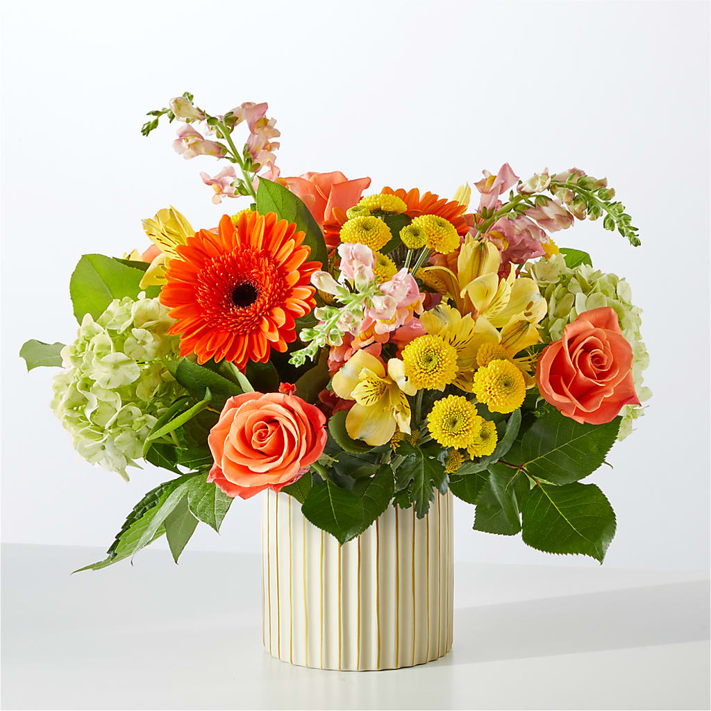 Autumn Sunshine Bouquet with Ivory Vase –  Mt Scott Flowers, Happy Valley OR