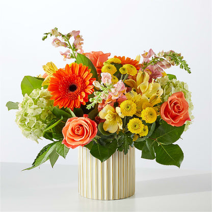 Autumn Sunshine Bouquet with Ivory Vase –  Mt Scott Flowers, Happy Valley OR