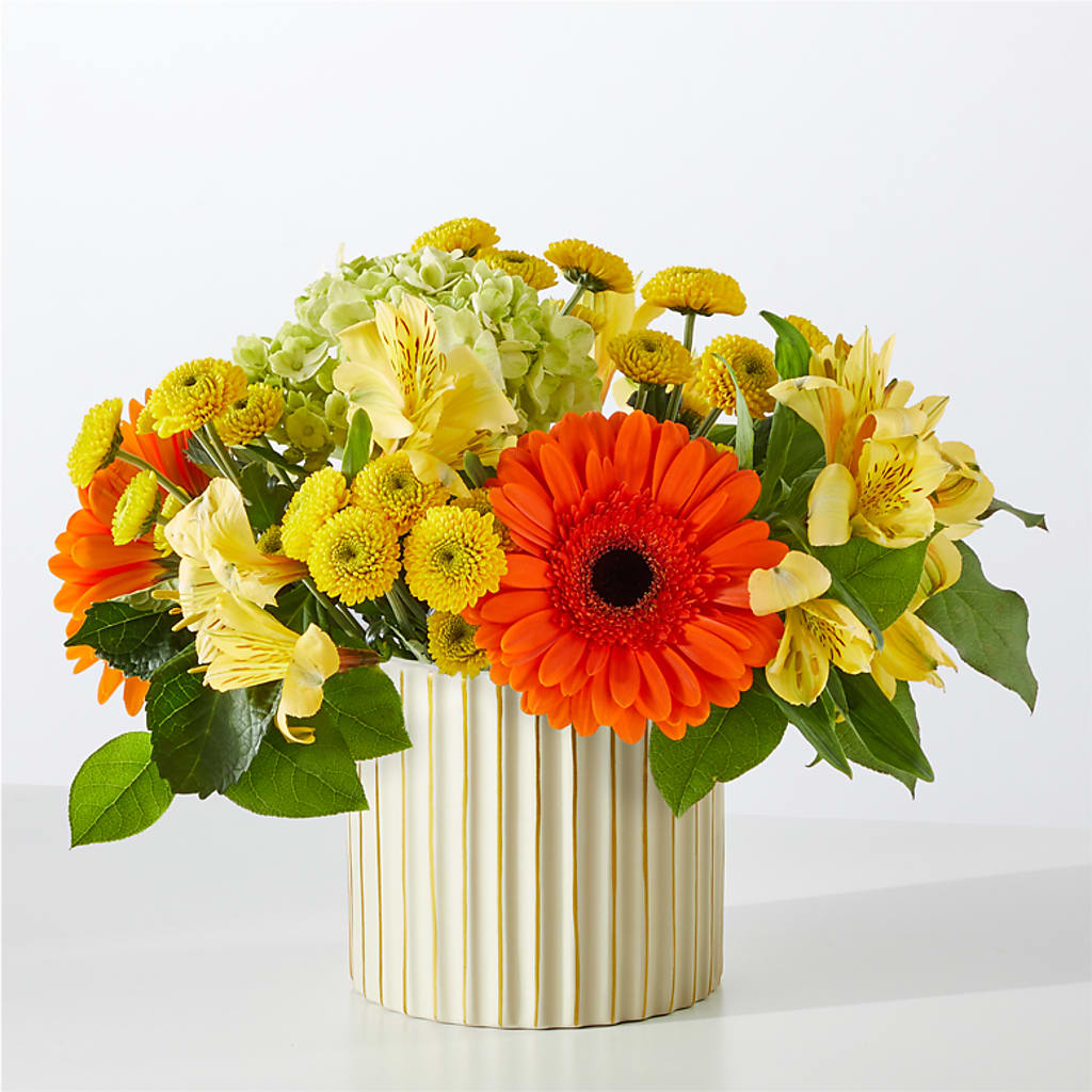 Autumn Sunshine Bouquet with Ivory Vase –  Mt Scott Flowers, Happy Valley OR